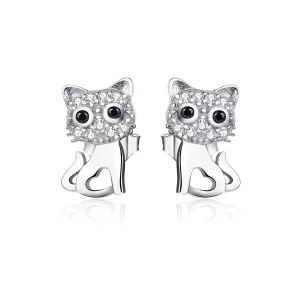 (image pour) Clous d'Oreilles Style PANDORA Chat mignon - SCE797