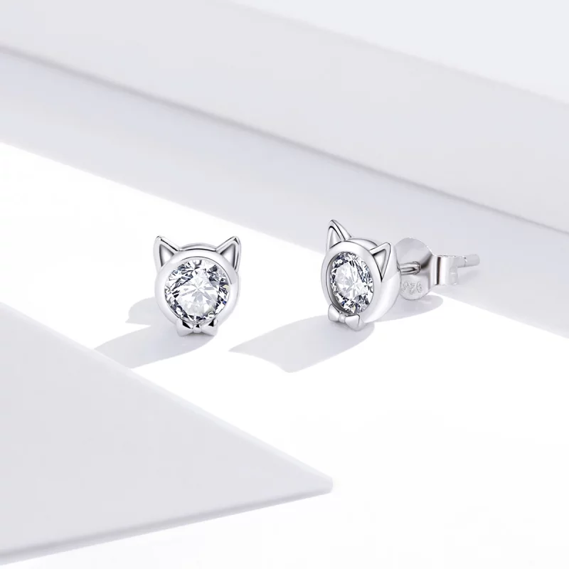 (image pour) Clous d'Oreilles Style PANDORA Chat mignon - SCE899 - Afficher 3
