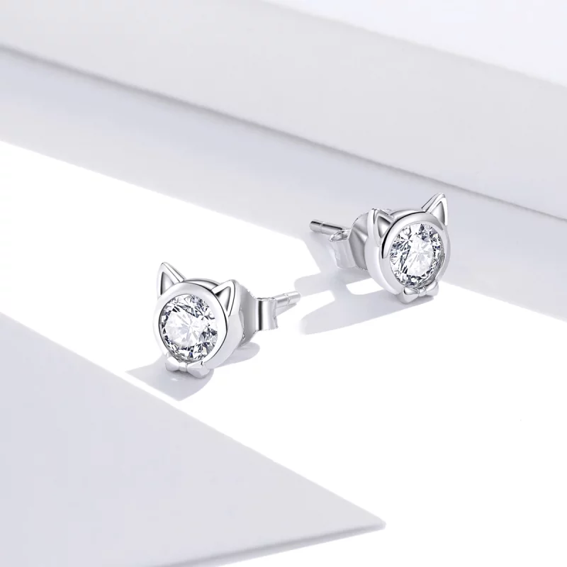 (image pour) Clous d'Oreilles Style PANDORA Chat mignon - SCE899 - Afficher 4