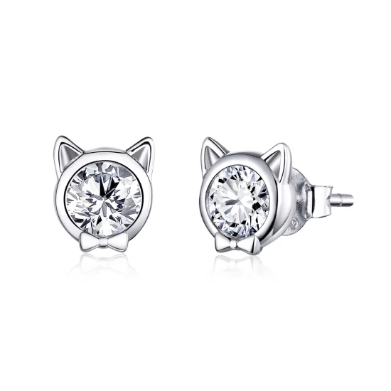 (image pour) Clous d'Oreilles Style PANDORA Chat mignon - SCE899