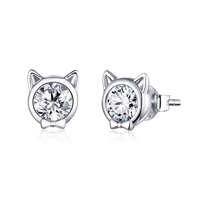 (image pour) Clous d'Oreilles Style PANDORA Chat mignon - SCE899