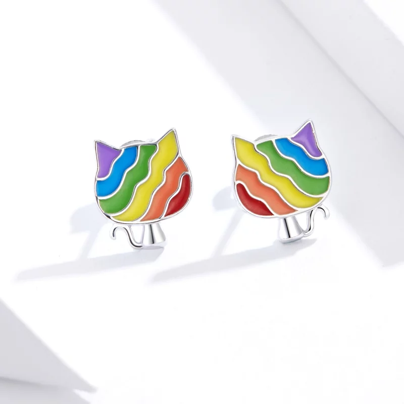 (image pour) Clous d'Oreilles Style PANDORA chaton arc-en-ciel - SCE823 - Afficher 2