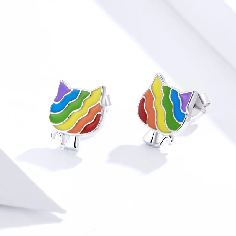 (image pour) Clous d'Oreilles Style PANDORA chaton arc-en-ciel - SCE823 - Afficher 3