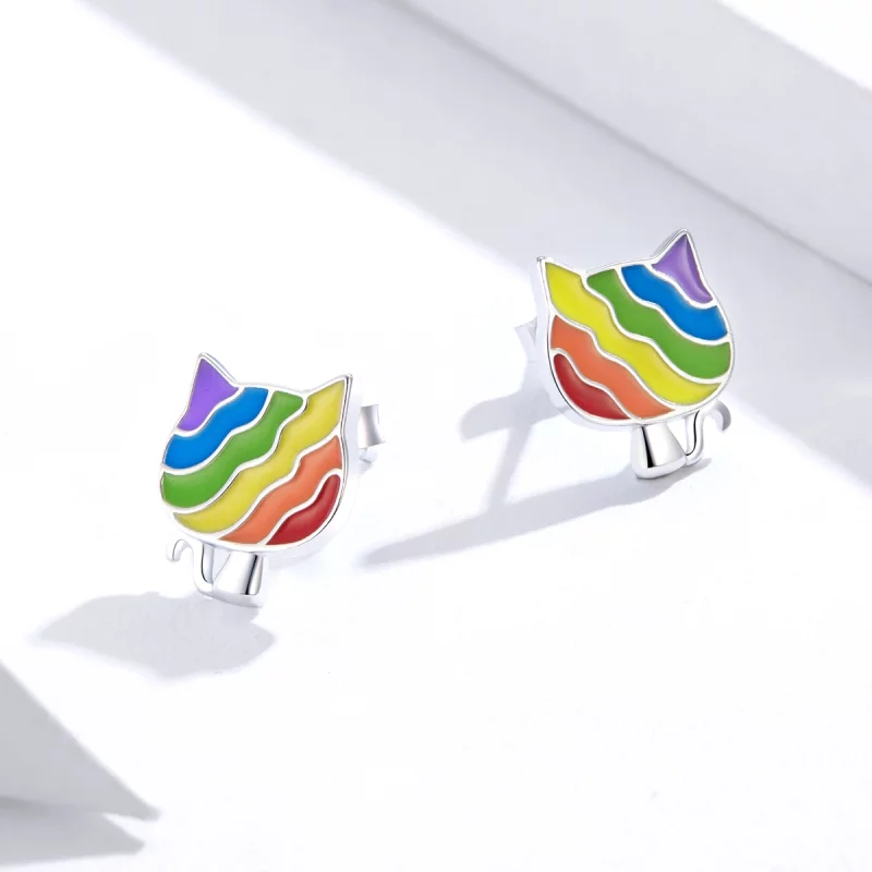 (image pour) Clous d'Oreilles Style PANDORA chaton arc-en-ciel - SCE823 - Afficher 4