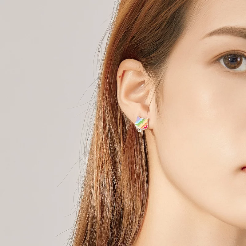 (image pour) Clous d'Oreilles Style PANDORA chaton arc-en-ciel - SCE823 - Afficher 5