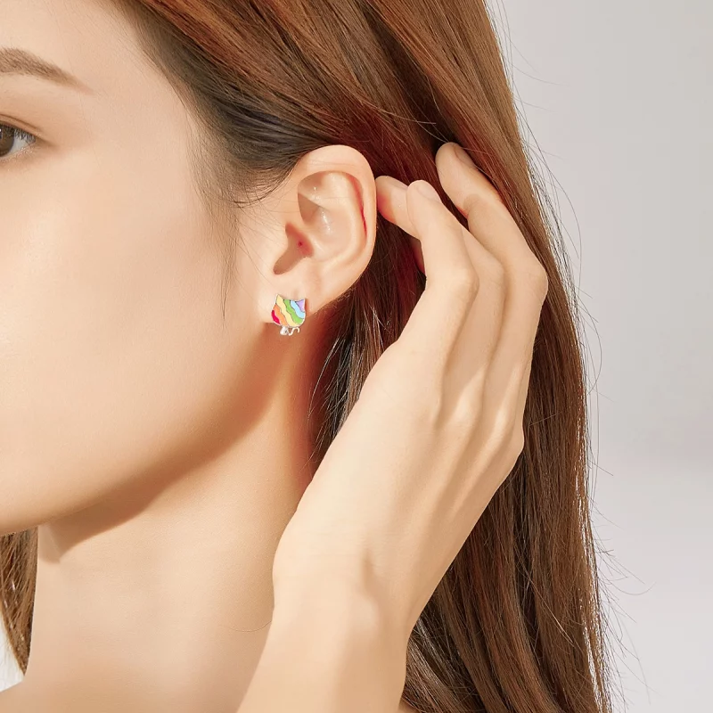 (image pour) Clous d'Oreilles Style PANDORA chaton arc-en-ciel - SCE823 - Afficher 6