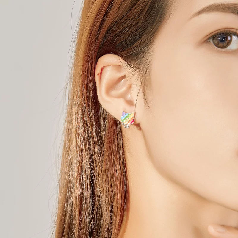 (image pour) Clous d'Oreilles Style PANDORA chaton arc-en-ciel - SCE823 - Afficher 7