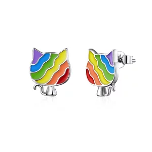 (image pour) Clous d'Oreilles Style PANDORA chaton arc-en-ciel - SCE823