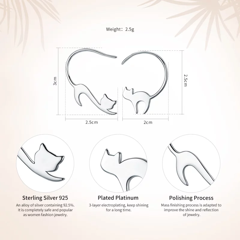 (image pour) Clous d'Oreilles Style PANDORA Chaton coquin - SCE073 - Afficher 2