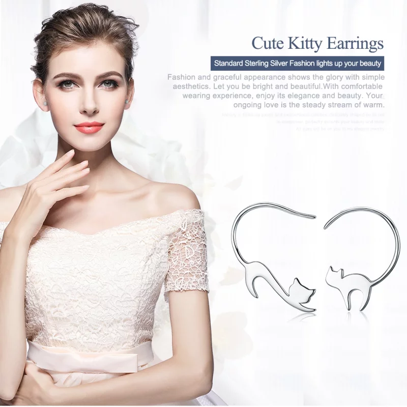 (image pour) Clous d'Oreilles Style PANDORA Chaton coquin - SCE073 - Afficher 3