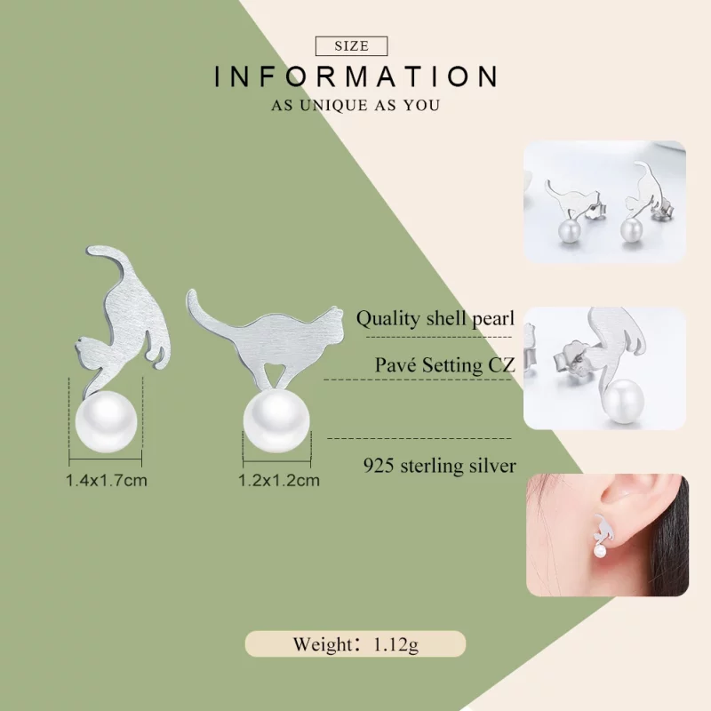 (image pour) Clous d'Oreilles Style PANDORA Chaton espiègle - SCE235 - Afficher 3