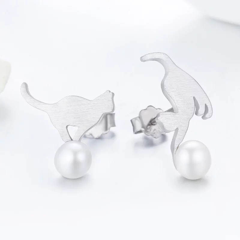 (image pour) Clous d'Oreilles Style PANDORA Chaton espiègle - SCE235 - Afficher 4