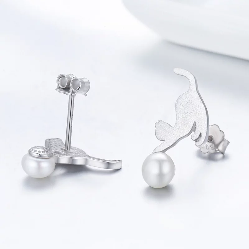 (image pour) Clous d'Oreilles Style PANDORA Chaton espiègle - SCE235 - Afficher 5