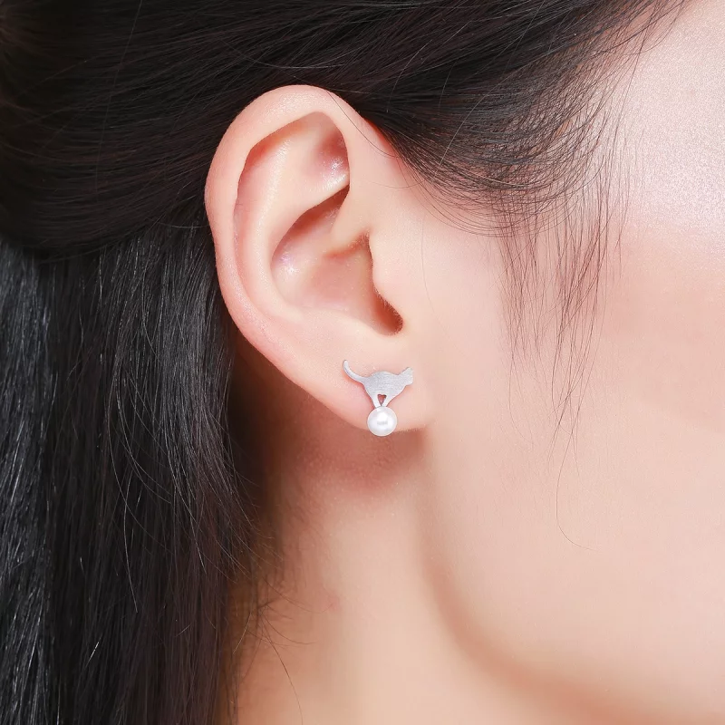 (image pour) Clous d'Oreilles Style PANDORA Chaton espiègle - SCE235 - Afficher 7