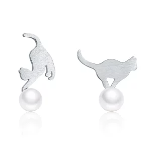 (image pour) Clous d'Oreilles Style PANDORA Chaton espiègle - SCE235
