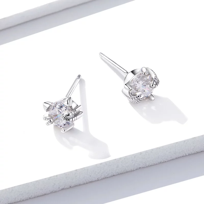 (image pour) Clous d'Oreilles Style PANDORA Chaton mignon - BSE205 - Afficher 5