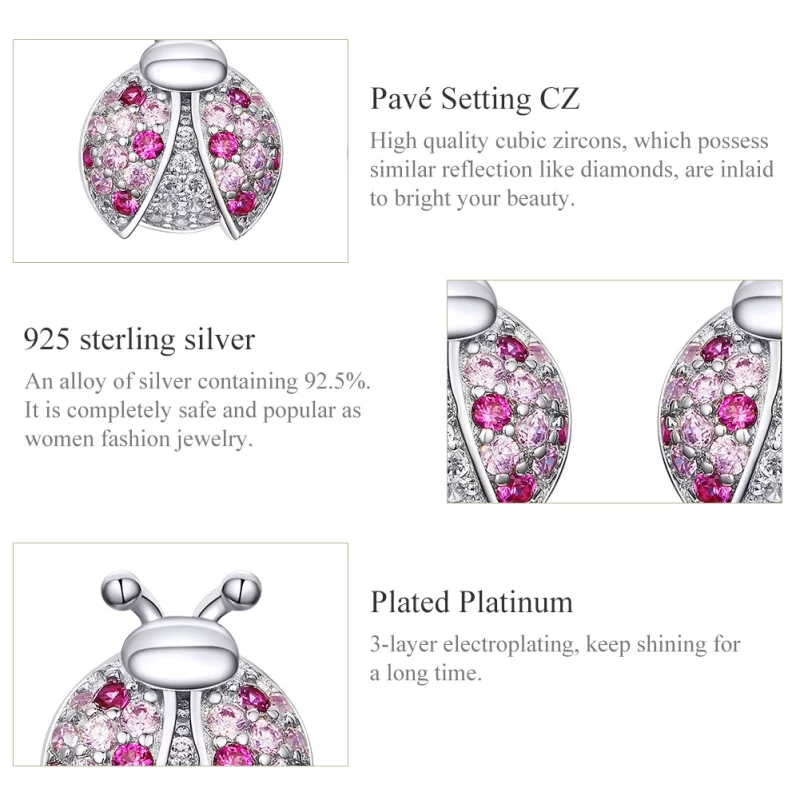 (image pour) Clous d'Oreilles Style PANDORA Coccinelle - SCE715 - Afficher 3