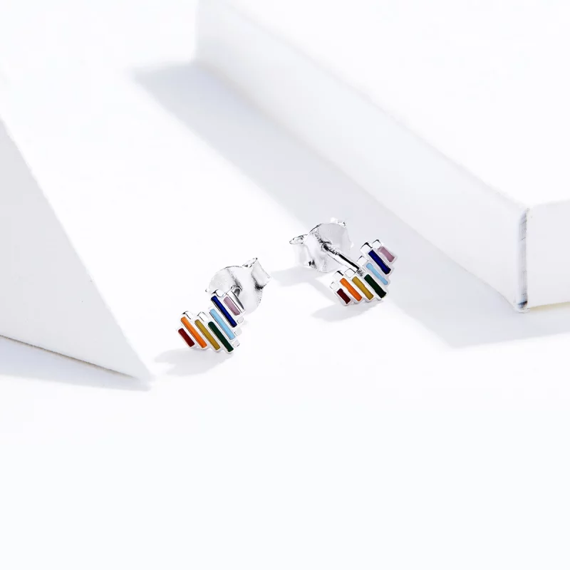 (image pour) Clous d'Oreilles Style PANDORA Coeur arc-en-ciel - SCE787 - Afficher 2