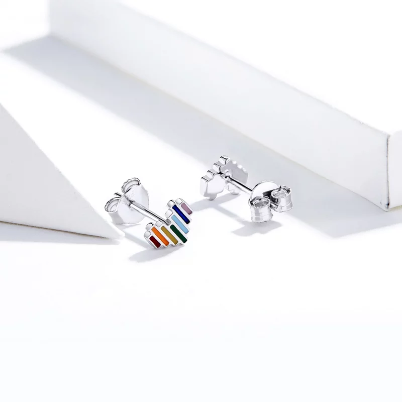 (image pour) Clous d'Oreilles Style PANDORA Coeur arc-en-ciel - SCE787 - Afficher 3
