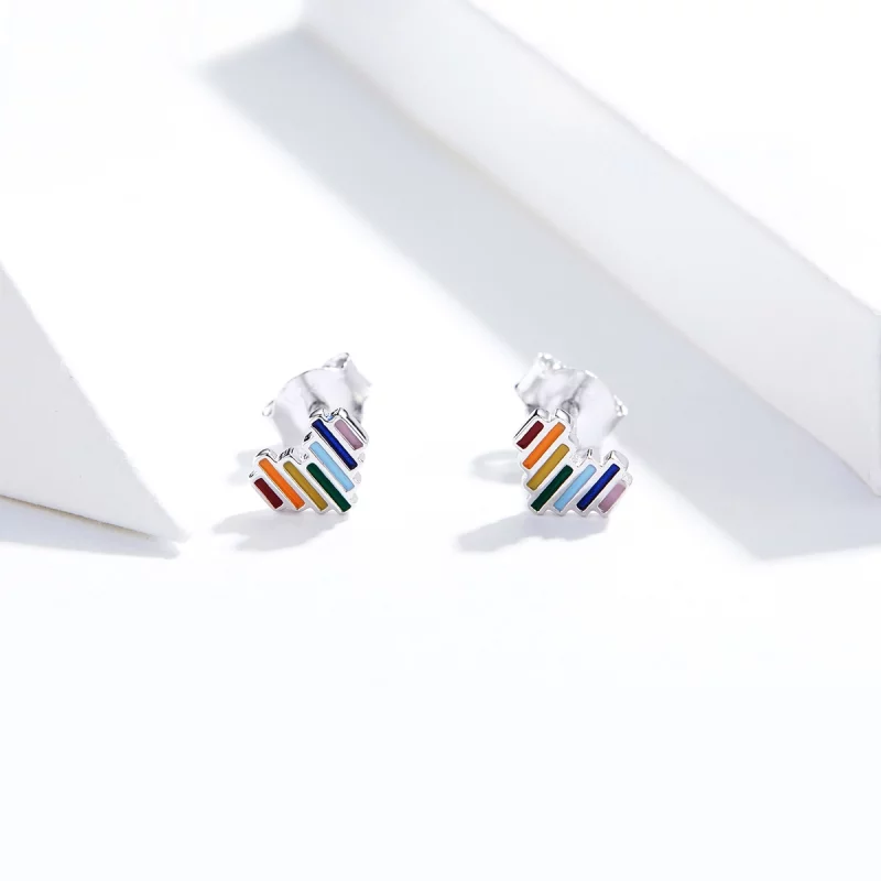 (image pour) Clous d'Oreilles Style PANDORA Coeur arc-en-ciel - SCE787 - Afficher 4