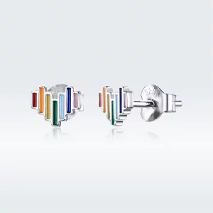 (image pour) Clous d'Oreilles Style PANDORA Coeur arc-en-ciel - SCE787