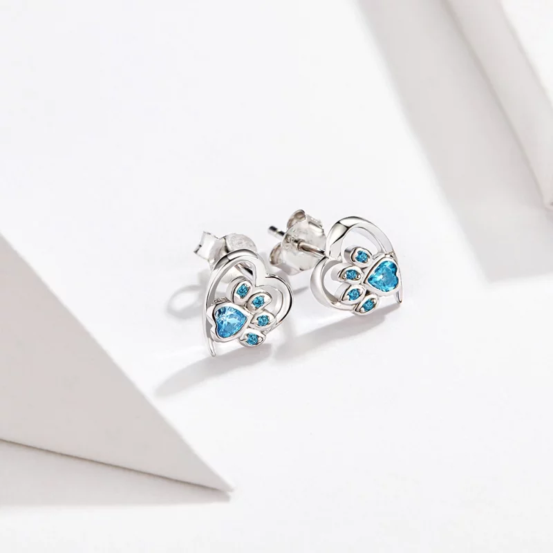 (image pour) Clous d'Oreilles Style PANDORA Coeur de patte de chien bienveillant - SCE654 - Afficher 2