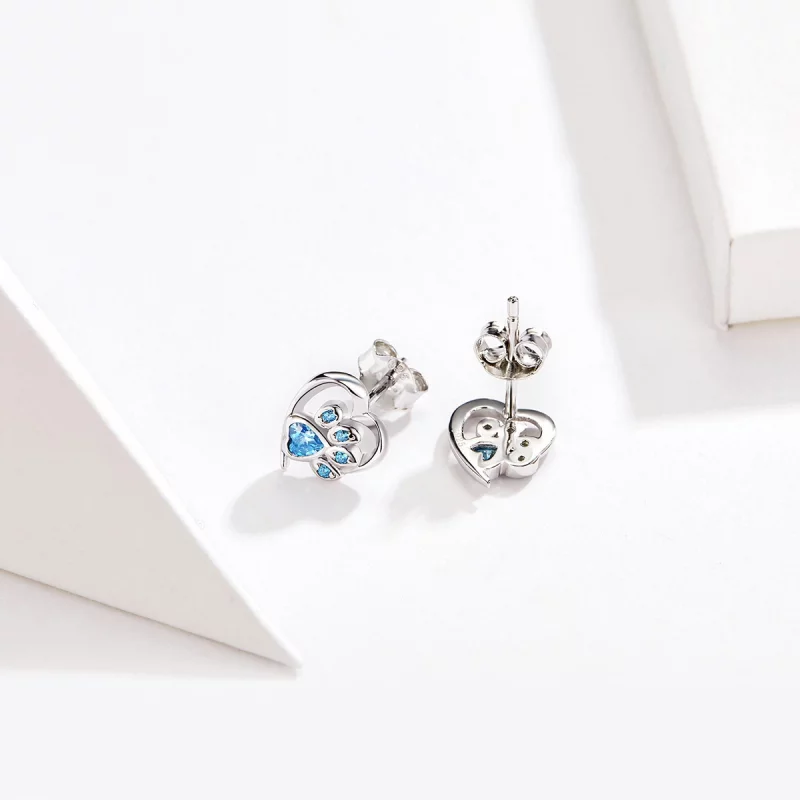 (image pour) Clous d'Oreilles Style PANDORA Coeur de patte de chien bienveillant - SCE654 - Afficher 4