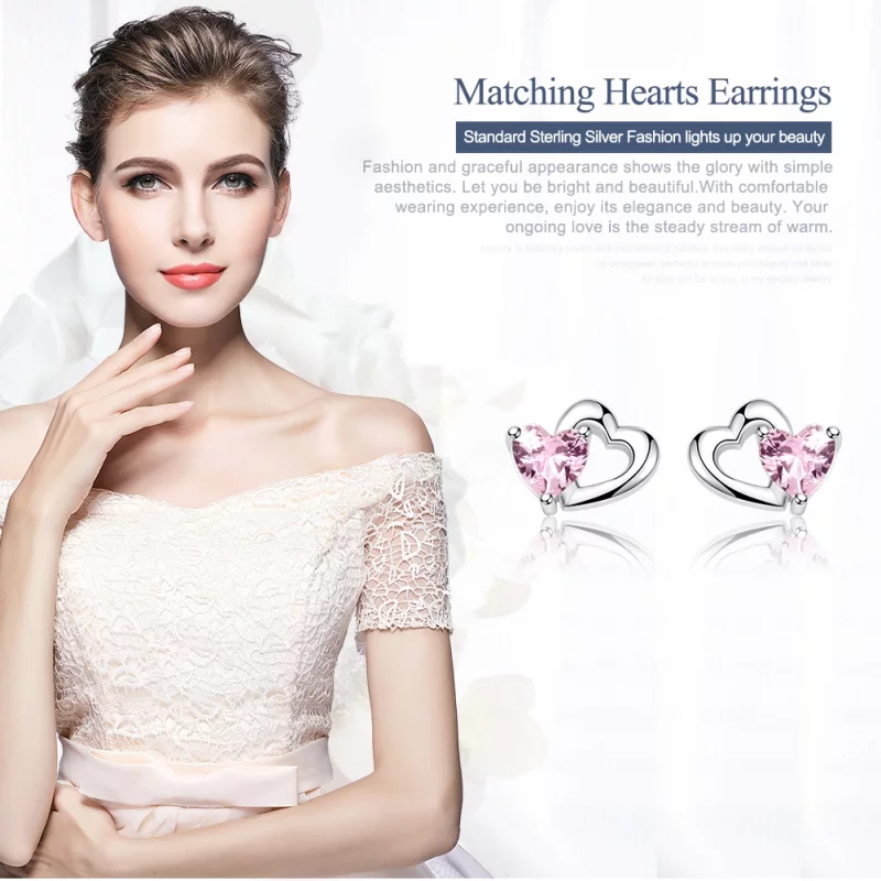(image pour) Clous d'Oreilles Style PANDORA Coeur et âme - SCE090 - Afficher 2
