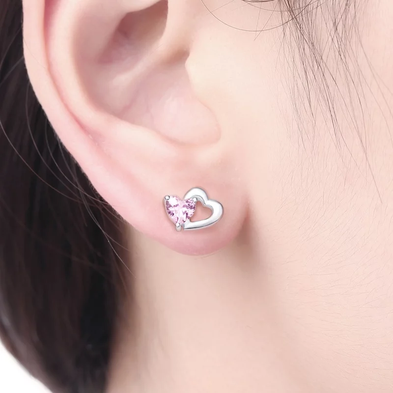 (image pour) Clous d'Oreilles Style PANDORA Coeur et âme - SCE090 - Afficher 7