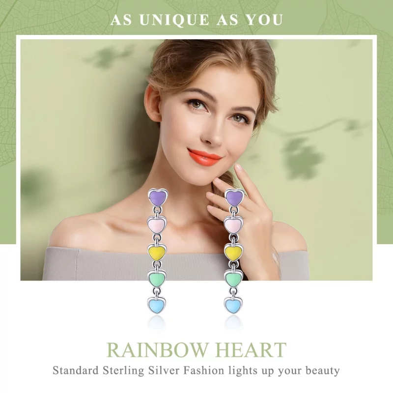 (image pour) Clous d'Oreilles Style PANDORA Coeurs arc-en-ciel - SCE451 - Afficher 2