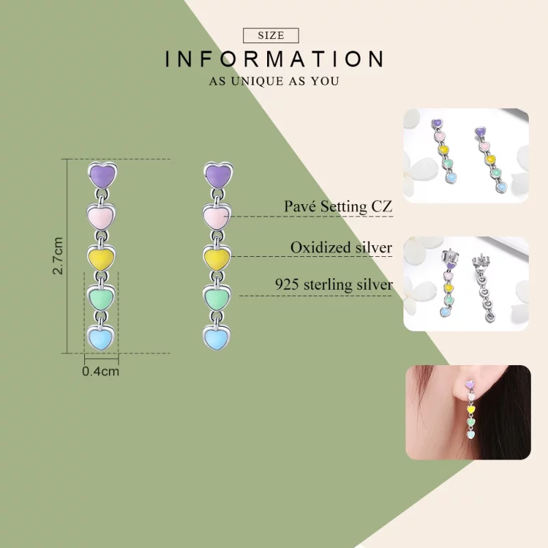 (image pour) Clous d'Oreilles Style PANDORA Coeurs arc-en-ciel - SCE451 - Afficher 3