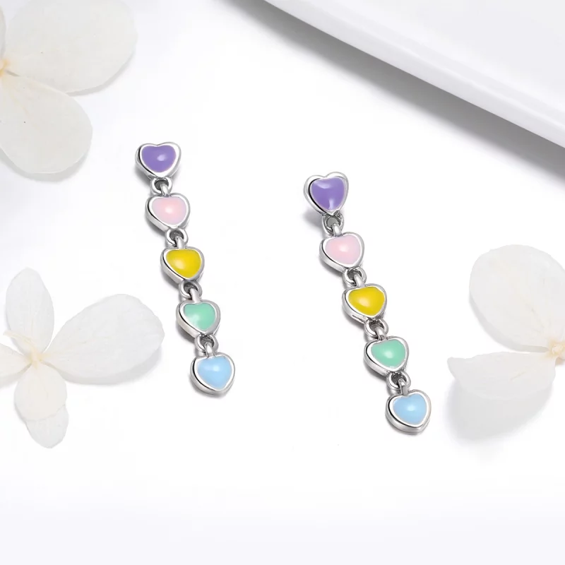 (image pour) Clous d'Oreilles Style PANDORA Coeurs arc-en-ciel - SCE451 - Afficher 4
