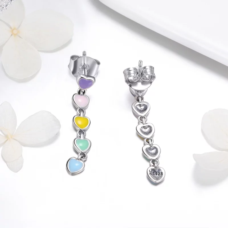 (image pour) Clous d'Oreilles Style PANDORA Coeurs arc-en-ciel - SCE451 - Afficher 5