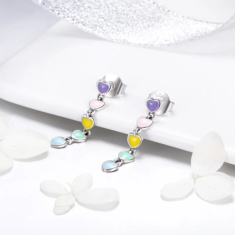 (image pour) Clous d'Oreilles Style PANDORA Coeurs arc-en-ciel - SCE451 - Afficher 6