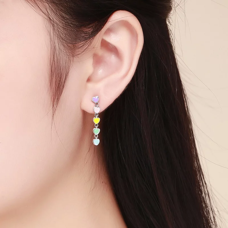 (image pour) Clous d'Oreilles Style PANDORA Coeurs arc-en-ciel - SCE451 - Afficher 7