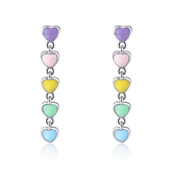 (image pour) Clous d'Oreilles Style PANDORA Coeurs arc-en-ciel - SCE451