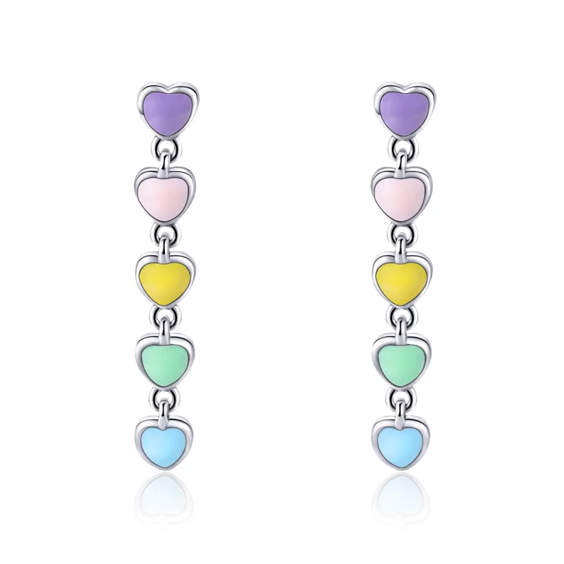 (image pour) Clous d'Oreilles Style PANDORA Coeurs arc-en-ciel - SCE451