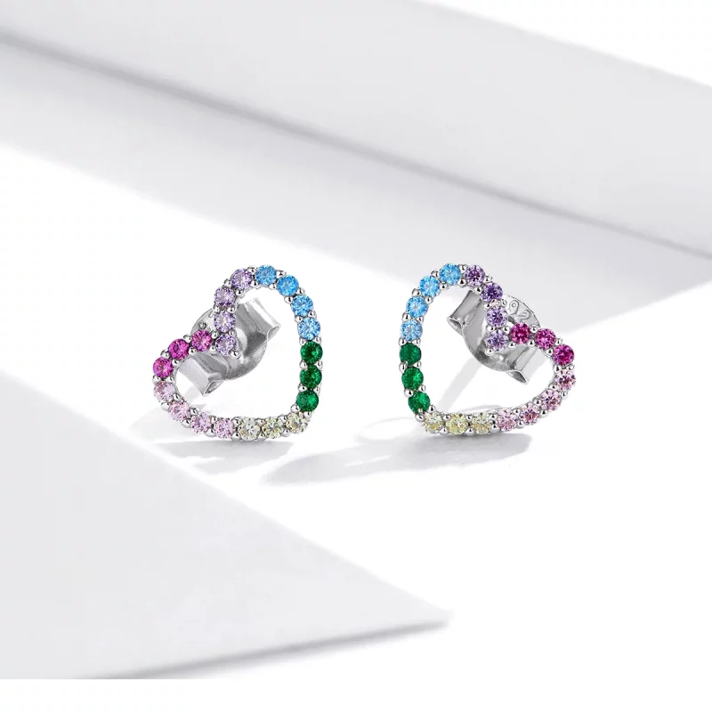 (image pour) Clous d'Oreilles Style PANDORA Coeurs arc-en-ciel - SCE891 - Afficher 2