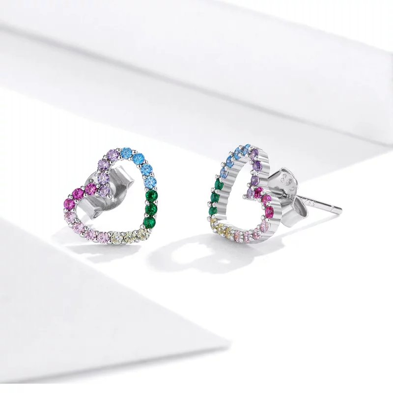 (image pour) Clous d'Oreilles Style PANDORA Coeurs arc-en-ciel - SCE891 - Afficher 3