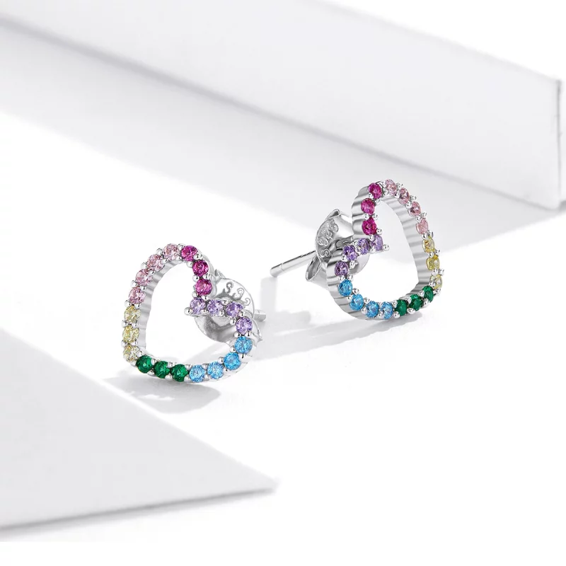 (image pour) Clous d'Oreilles Style PANDORA Coeurs arc-en-ciel - SCE891 - Afficher 4