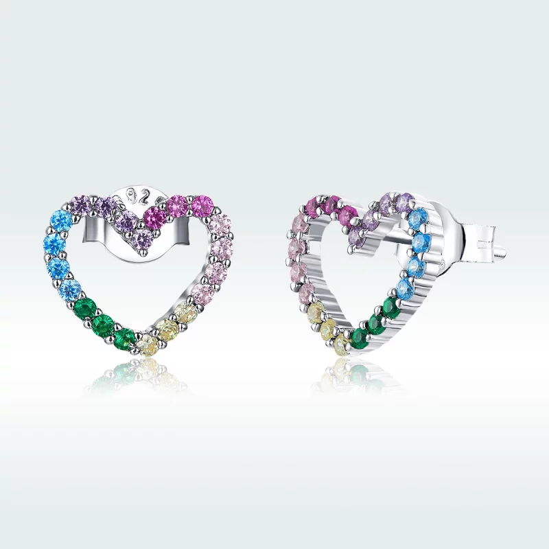 (image pour) Clous d'Oreilles Style PANDORA Coeurs arc-en-ciel - SCE891 - Afficher 5