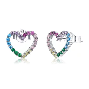 (image pour) Clous d'Oreilles Style PANDORA Coeurs arc-en-ciel - SCE891