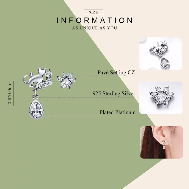 (image pour) Clous d'Oreilles Style PANDORA Compagnie de chat - SCE424 - Afficher 2