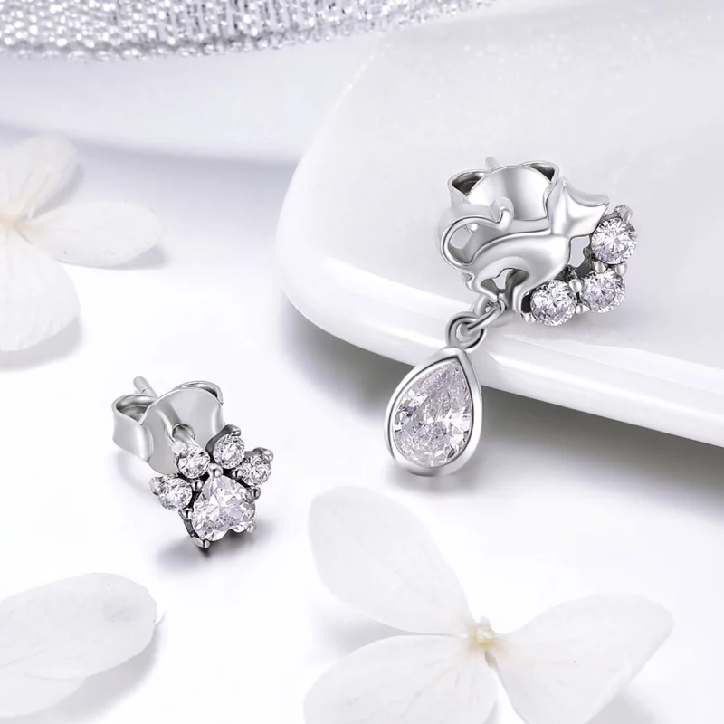 (image pour) Clous d'Oreilles Style PANDORA Compagnie de chat - SCE424 - Afficher 4