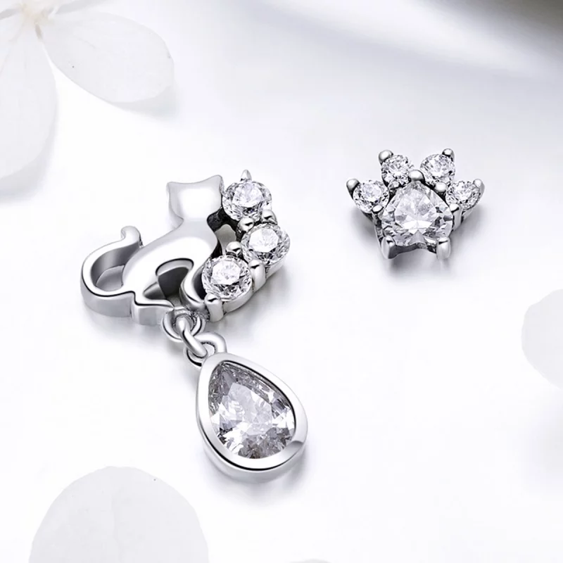 (image pour) Clous d'Oreilles Style PANDORA Compagnie de chat - SCE424 - Afficher 5