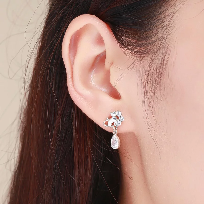 (image pour) Clous d'Oreilles Style PANDORA Compagnie de chat - SCE424 - Afficher 6