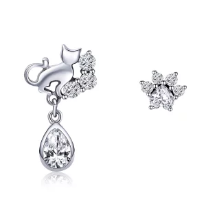 Clous d'Oreilles Style PANDORA Compagnie de chat - SCE424 (image pour) Clous d'Oreilles Style PANDORA Compagnie de chat - SCE424