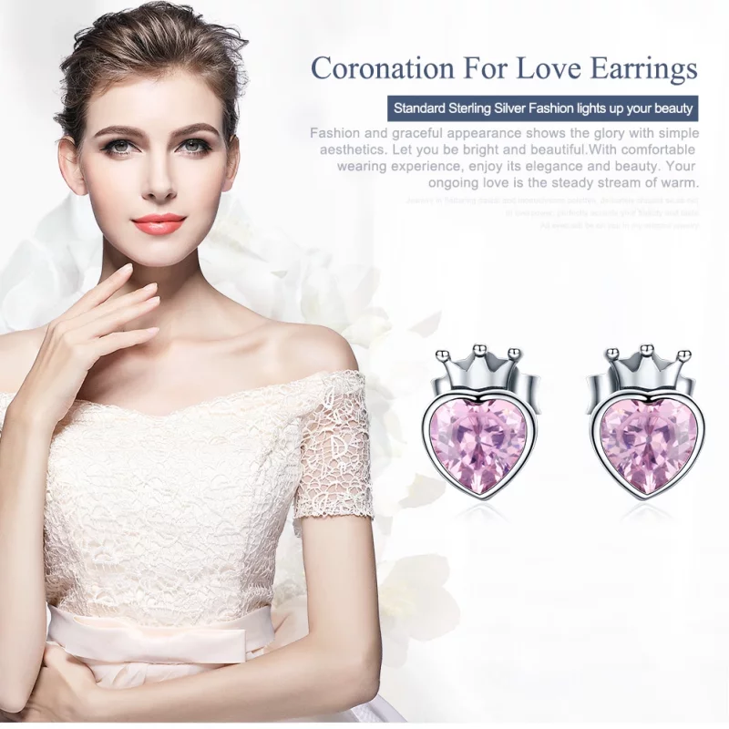 (image pour) Clous d'Oreilles Style PANDORA Couronne Coeur - SCE174 - Afficher 2