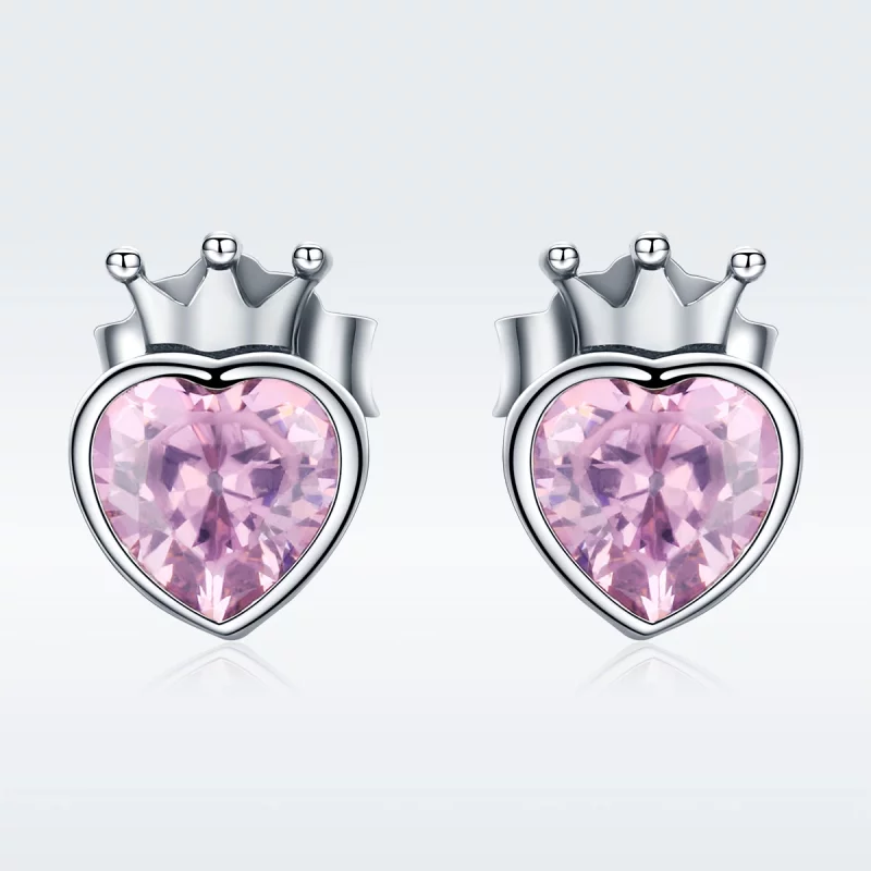 (image pour) Clous d'Oreilles Style PANDORA Couronne Coeur - SCE174 - Afficher 3