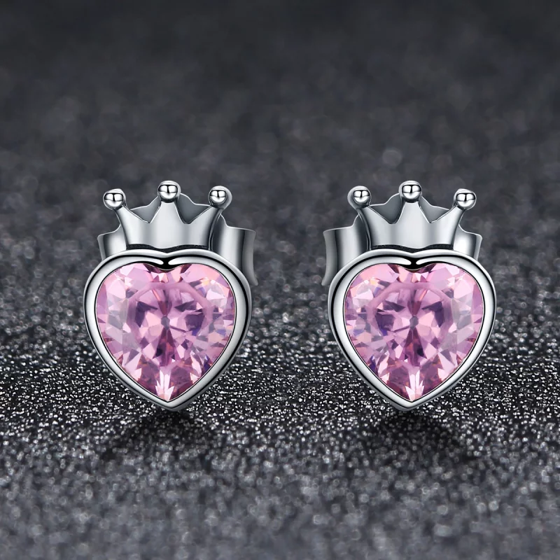 (image pour) Clous d'Oreilles Style PANDORA Couronne Coeur - SCE174 - Afficher 4